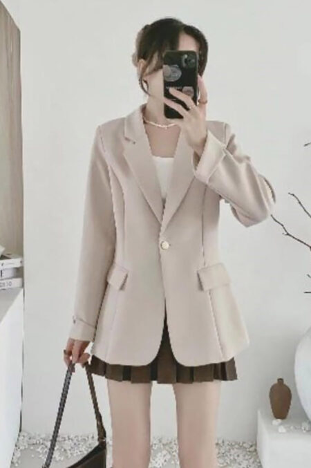 Beige Fitted Formal Blazer