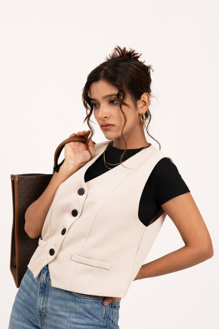 Elegant Élan Beige Waistcoat