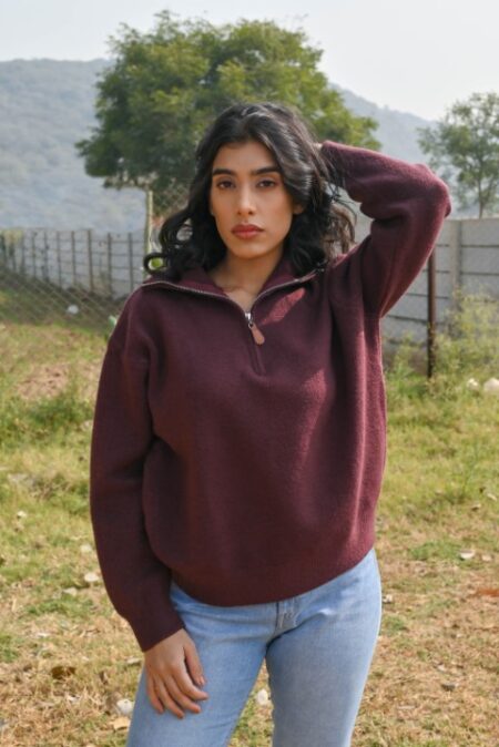 Half Zipper Knit Sweater (Maroon)